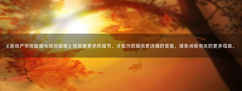 新宝5 888：《房地产市场管理与调控措施》我需要更多的细节